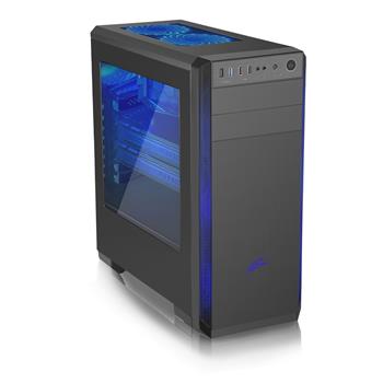EVOLVEO T3, počítačová skříň ATX, 3x 120 mm modrý ventilátor, akryl