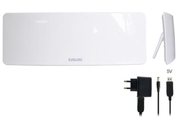 EVOLVEO Xany 1, 230/5V, aktivní pokojová anténa DAB+/DVB-T2, filtr LTE,4G,5G
