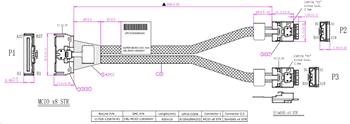 MCIO×8 rovný (MBD) -> 2×SFF-8654-4i (SlimSAS ×4) rovný (backplane), 65cm