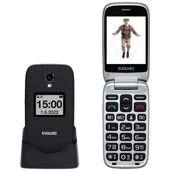 EVOLVEO EasyPhone FS, vyklápěcí mobilní telefon 2.8" pro seniory s nabíjecím stojánkem , černý
